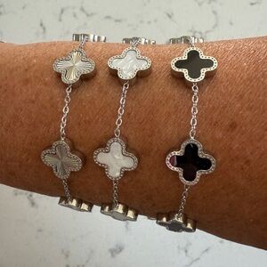 Elegant Silver and Black Clover Bracelet Set